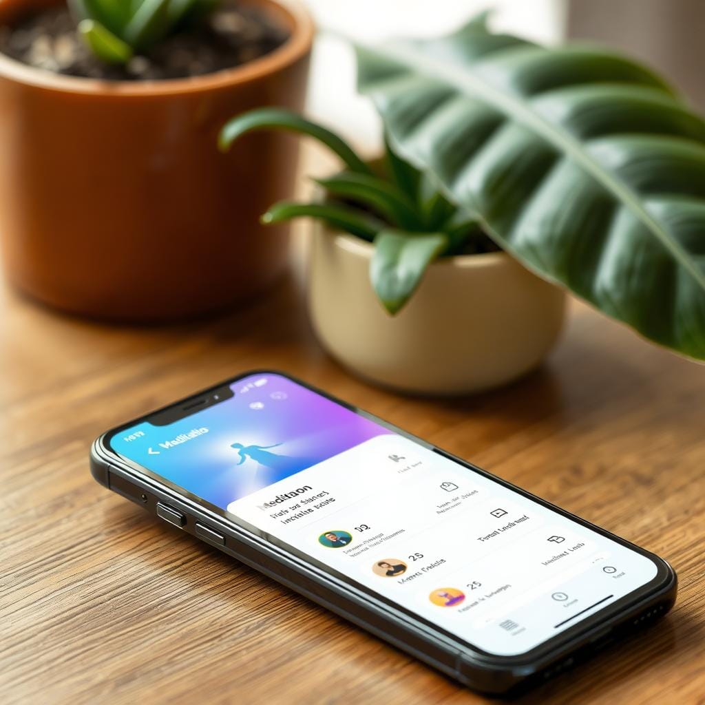 Aplicativo de meditação em smartphone Aplicativo de meditação em smartphone