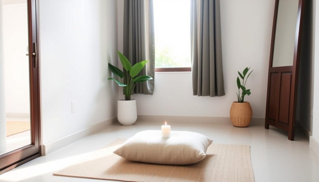 Espaço de meditação simples e acolhedor para iniciantes Espaço de meditação simples e acolhedor para iniciantes