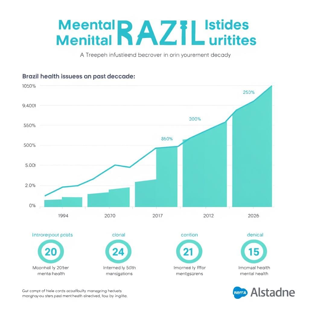 Gráfico mostrando o aumento de problemas de saúde mental no Brasil Gráfico mostrando o aumento de problemas de saúde mental no Brasil