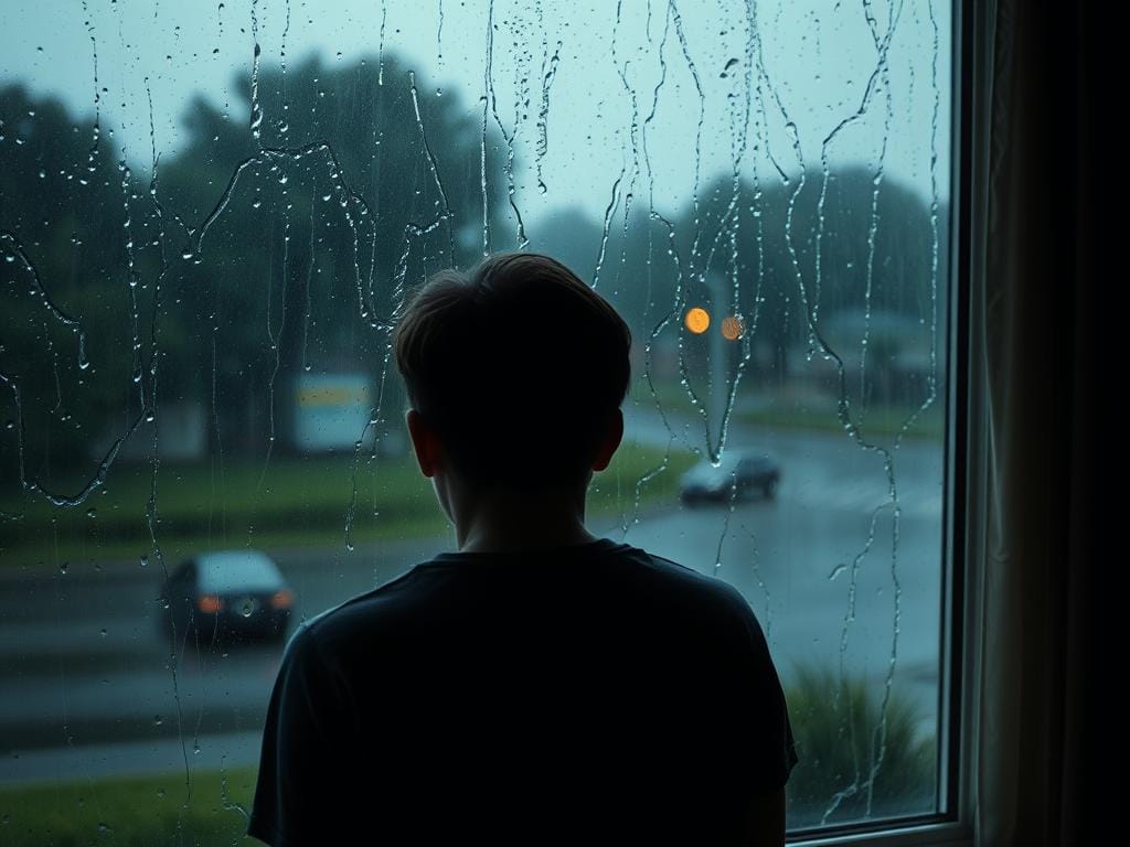 Representação da depressão com pessoa olhando pela janela Representação da depressão com pessoa olhando pela janela