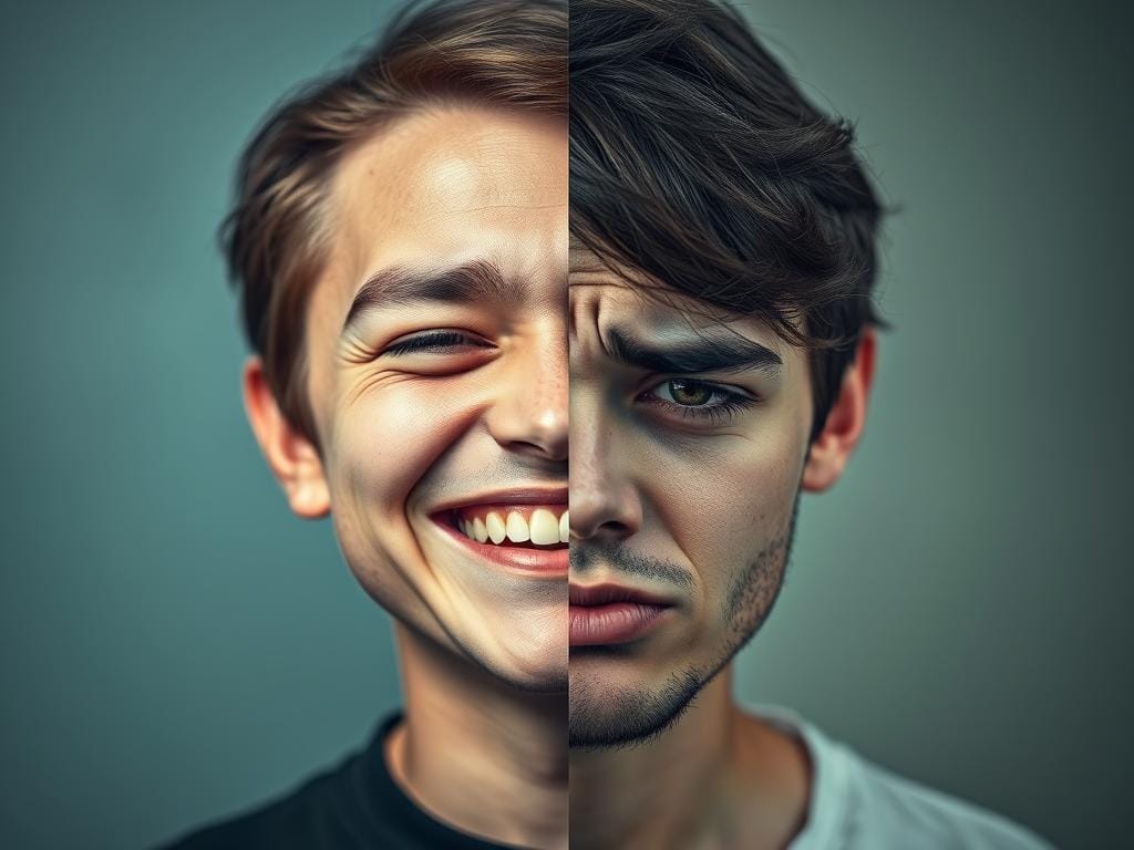 Representação do transtorno bipolar com duas expressões faciais Representação do transtorno bipolar com duas expressões faciais