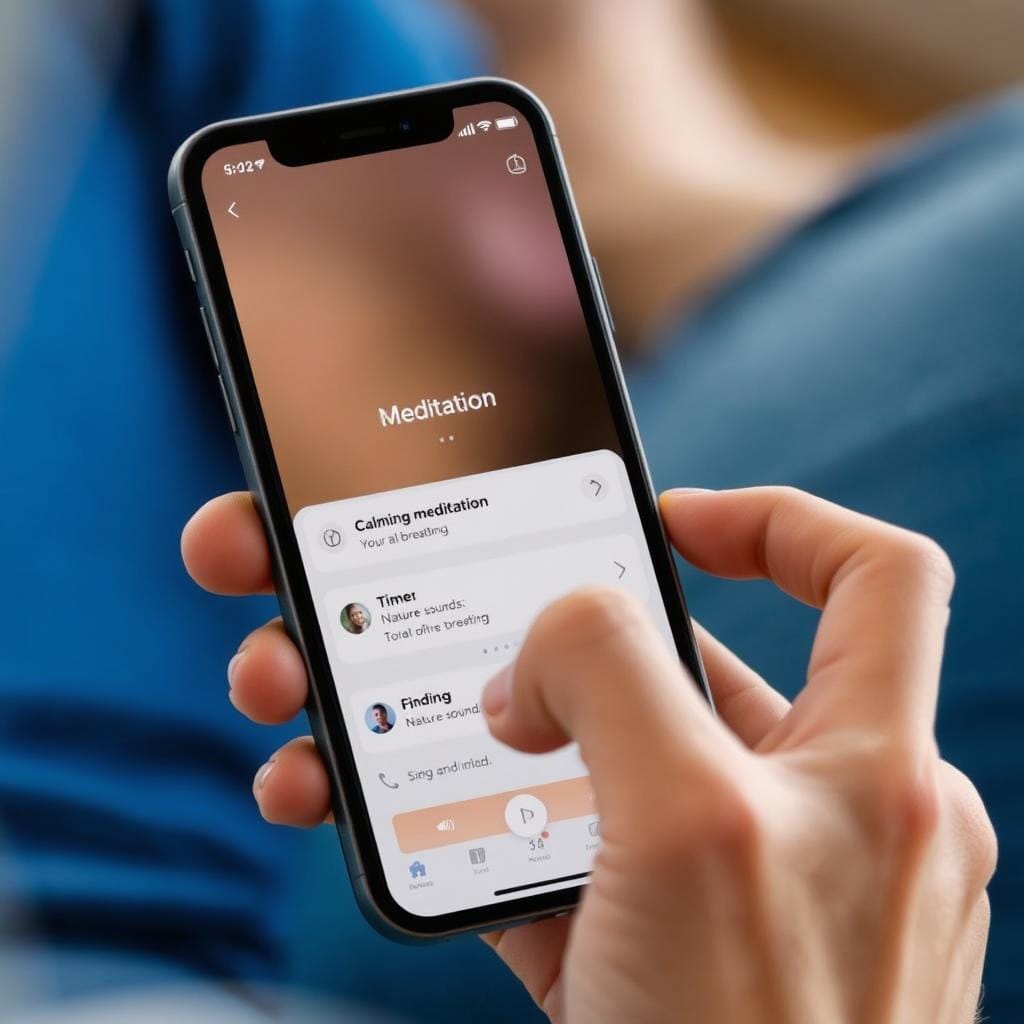 Aplicativo de meditação e mindfulness sendo usado para reduzir o estresse digital, combatendo a solidão na era digital Aplicativo de meditação e mindfulness sendo usado para reduzir o estresse digital, combatendo a solidão na era digital