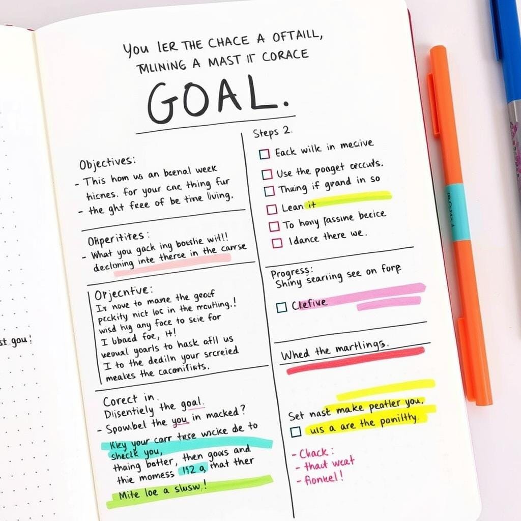 Caderno com lista de objetivos e passos para alcançá-los Caderno com lista de objetivos e passos para alcançá-los