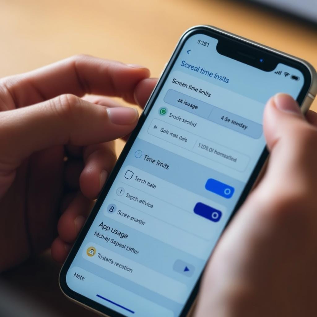 Pessoa configurando limites de tempo de tela em seu smartphone, uma estratégia para combater a solidão na era digital Pessoa configurando limites de tempo de tela em seu smartphone, uma estratégia para combater a solidão na era digital