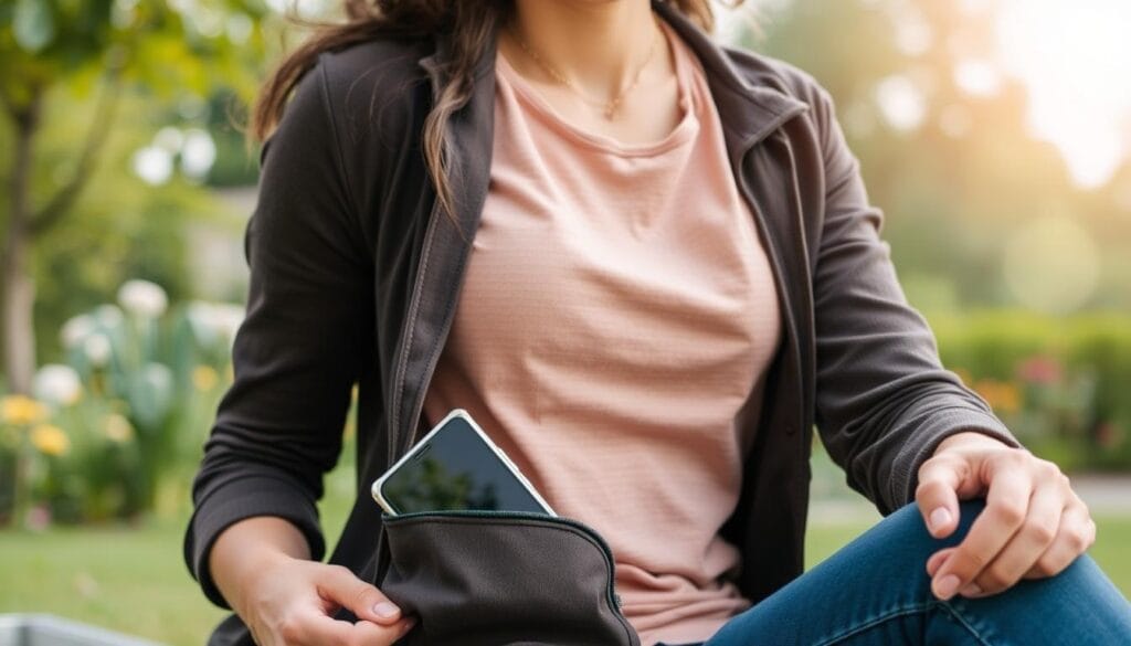 Pessoa desfrutando de um momento ao ar livre após guardar o smartphone, representando o equilíbrio em um espaço digital saudável Pessoa desfrutando de um momento ao ar livre após guardar o smartphone, representando o equilíbrio em um espaço digital saudável