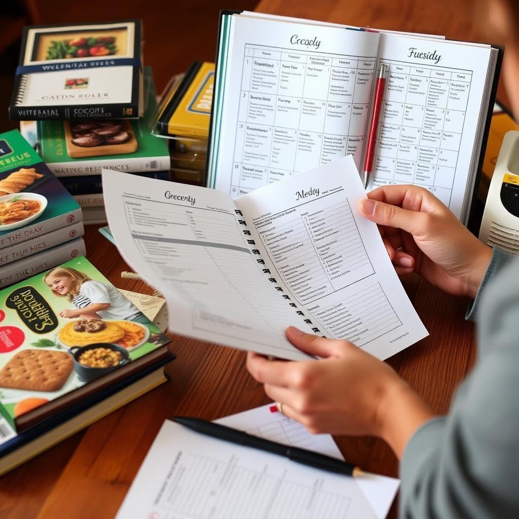 Pessoa fazendo lista de compras e planejamento de refeições Pessoa fazendo lista de compras e planejamento de refeições