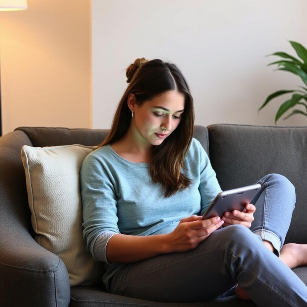 Pessoa praticando mindfulness enquanto usa tecnologia, demonstrando uso consciente para evitar a solidão na era digital Pessoa praticando mindfulness enquanto usa tecnologia, demonstrando uso consciente para evitar a solidão na era digital