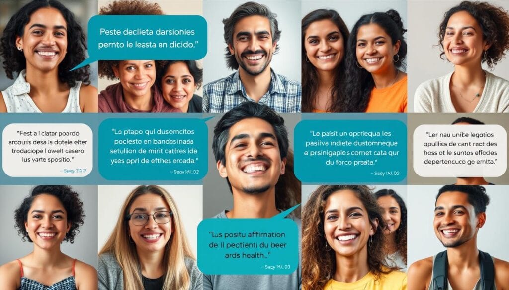 Pessoas compartilhando suas experiências com afirmações positivas na saúde mental Pessoas compartilhando suas experiências com afirmações positivas na saúde mental
