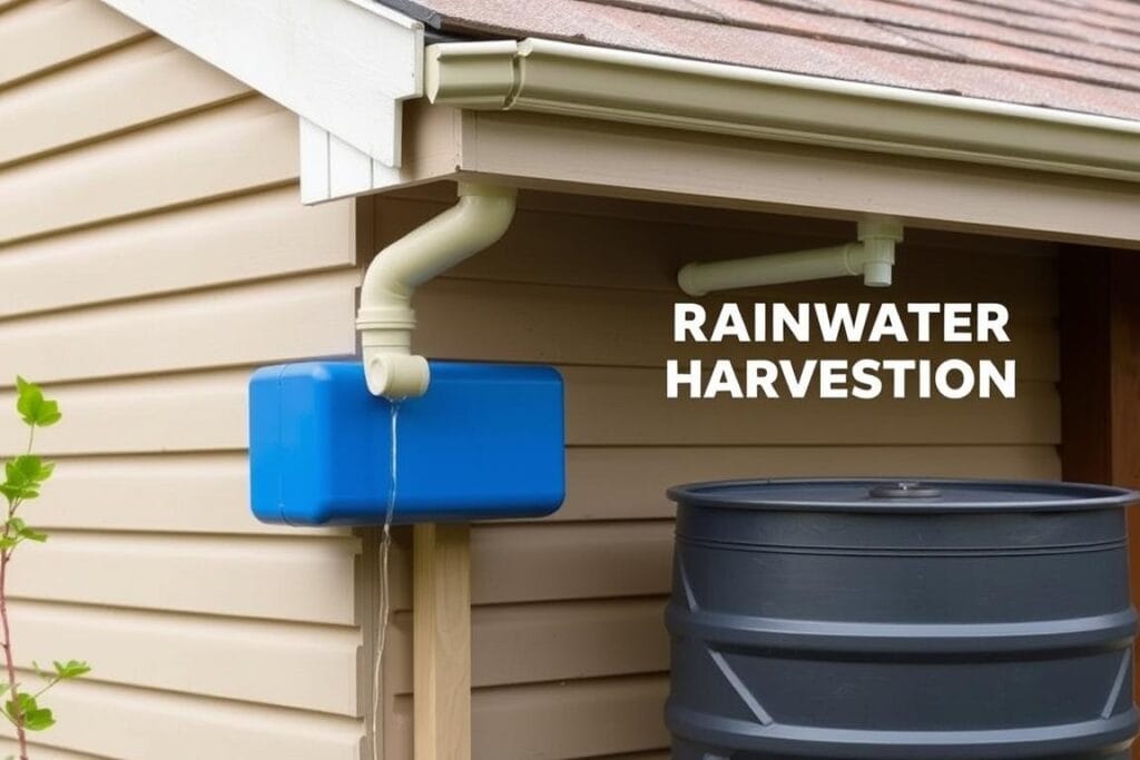 Sistema simples de captação de água da chuva instalado em uma residência Sistema simples de captação de água da chuva instalado em uma residência