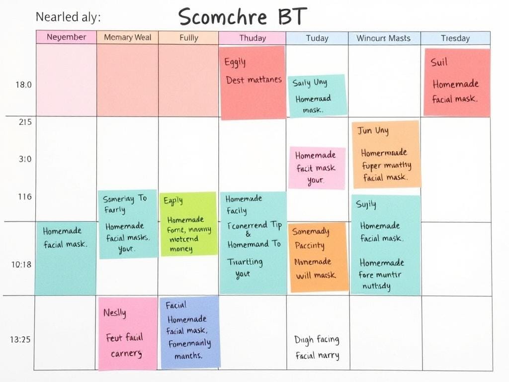 Calendário semanal com planejamento de máscaras faciais caseiras Calendário semanal com planejamento de máscaras faciais caseiras