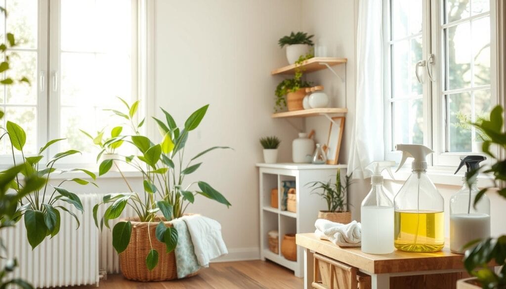 Casa limpa e organizada usando métodos sustentáveis como resultado de uma rotina de limpeza sustentável eficiente Casa limpa e organizada usando métodos sustentáveis como resultado de uma rotina de limpeza sustentável eficiente