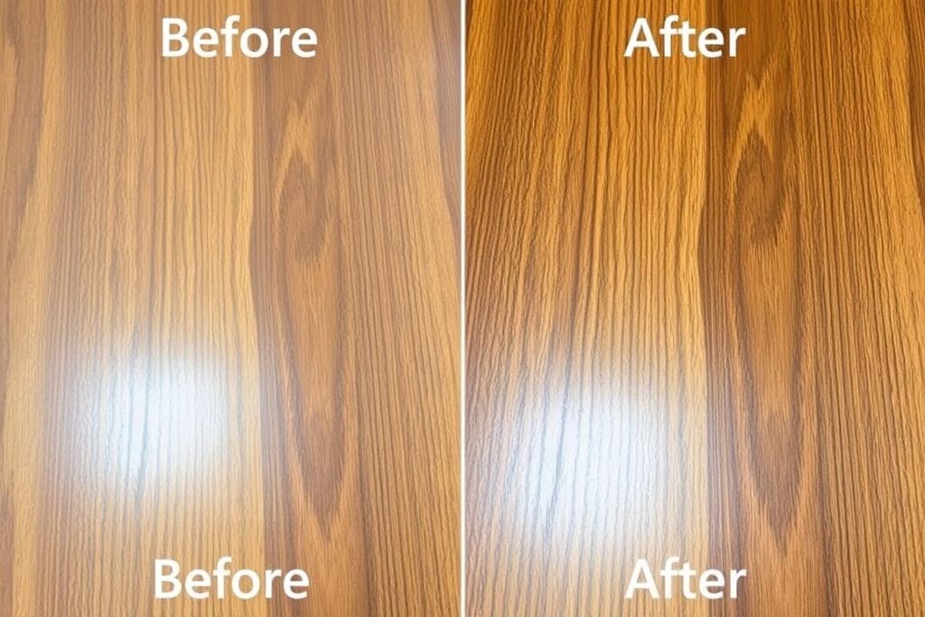 Demonstração da aplicação do lustra-móveis em diferentes tipos de madeira Demonstração da aplicação do lustra-móveis em diferentes tipos de madeira