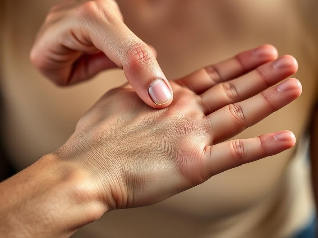 Demonstração de automassagem para relaxar as mãos Demonstração de automassagem para relaxar as mãos