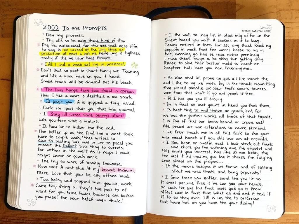 Exemplo de página de journaling com prompts e reflexões escritas à mão