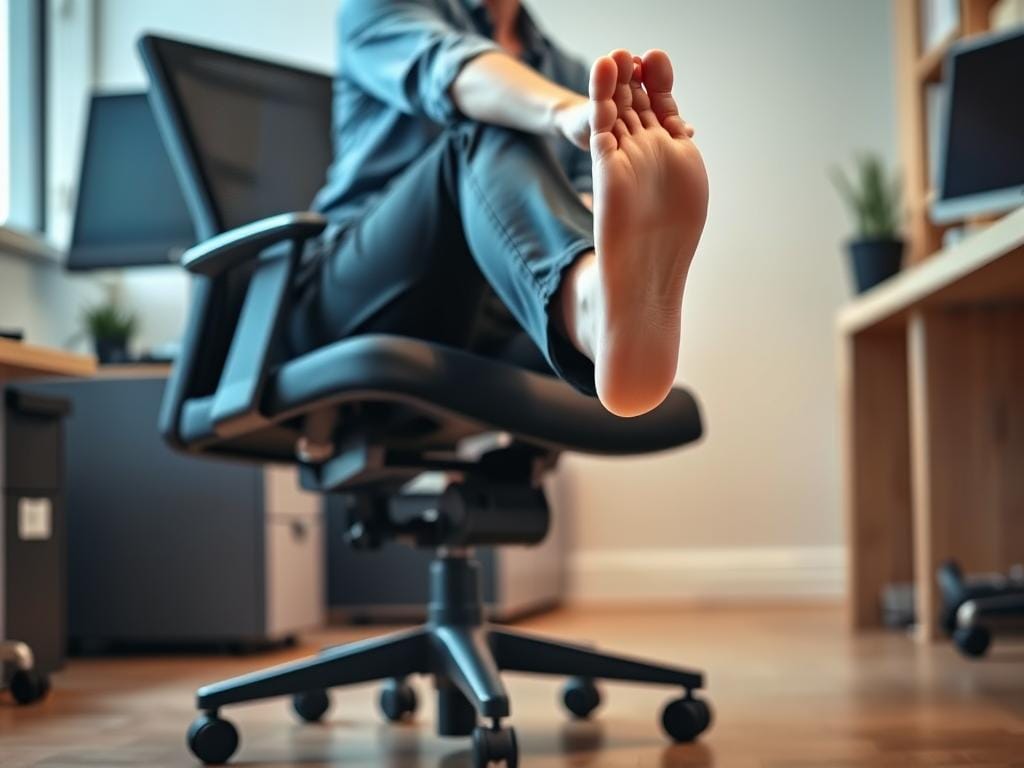 Exercício de alongamento dos isquiotibiais para quem trabalha sentado por muitas horas Exercício de alongamento dos isquiotibiais para quem trabalha sentado por muitas horas