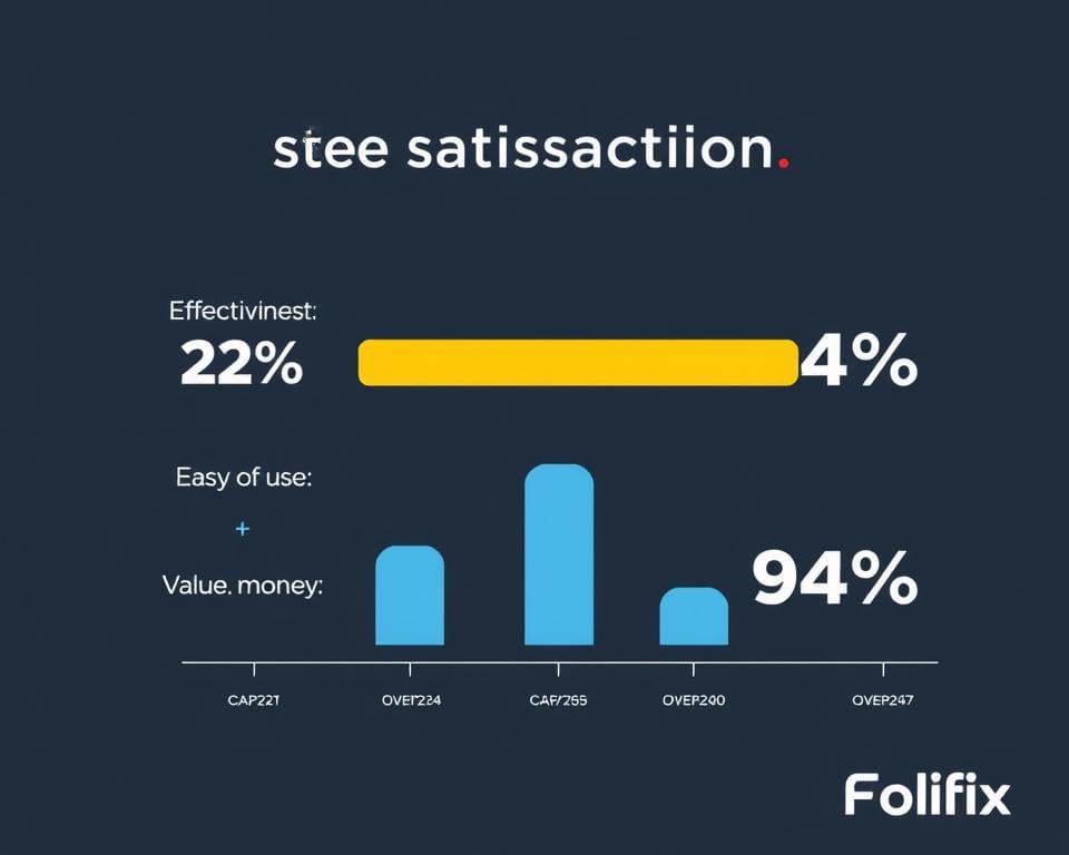 Gráfico mostrando a satisfação dos usuários com o Folifix em diferentes aspectos Gráfico mostrando a satisfação dos usuários com o Folifix em diferentes aspectos