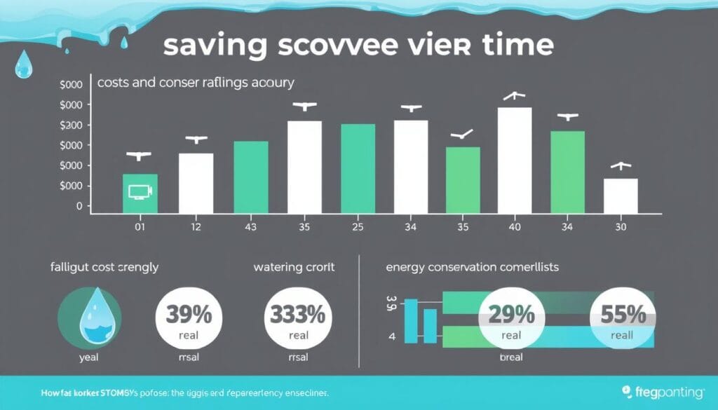 Gráfico mostrando economia gerada por medidas de conservação de água e energia Gráfico mostrando economia gerada por medidas de conservação de água e energia