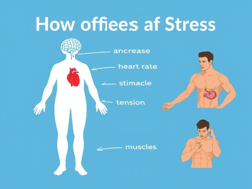 Ilustração mostrando como o estresse afeta diferentes sistemas do corpo humano Ilustração mostrando como o estresse afeta diferentes sistemas do corpo humano