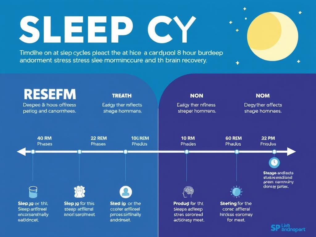 Infográfico mostrando ciclo do sono e sua relação com a redução de ansiedade e estresse Infográfico mostrando ciclo do sono e sua relação com a redução de ansiedade e estresse