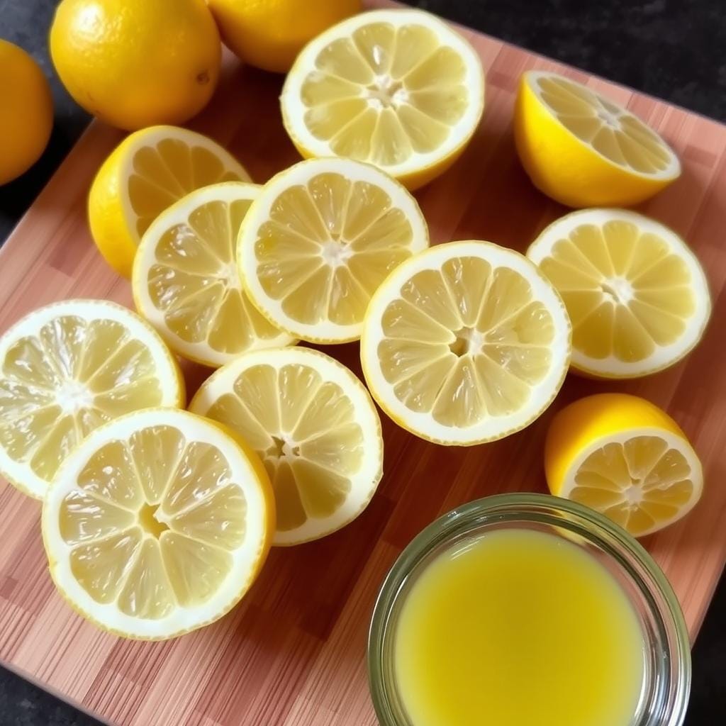 Limões frescos cortados ao meio mostrando o suco Limões frescos cortados ao meio mostrando o suco