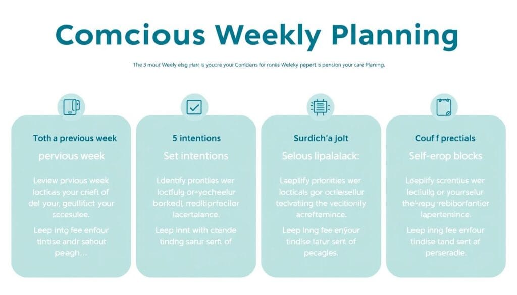 Passos do Planejamento Semanal Consciente ilustrados em formato de infográfico Passos do Planejamento Semanal Consciente ilustrados em formato de infográfico