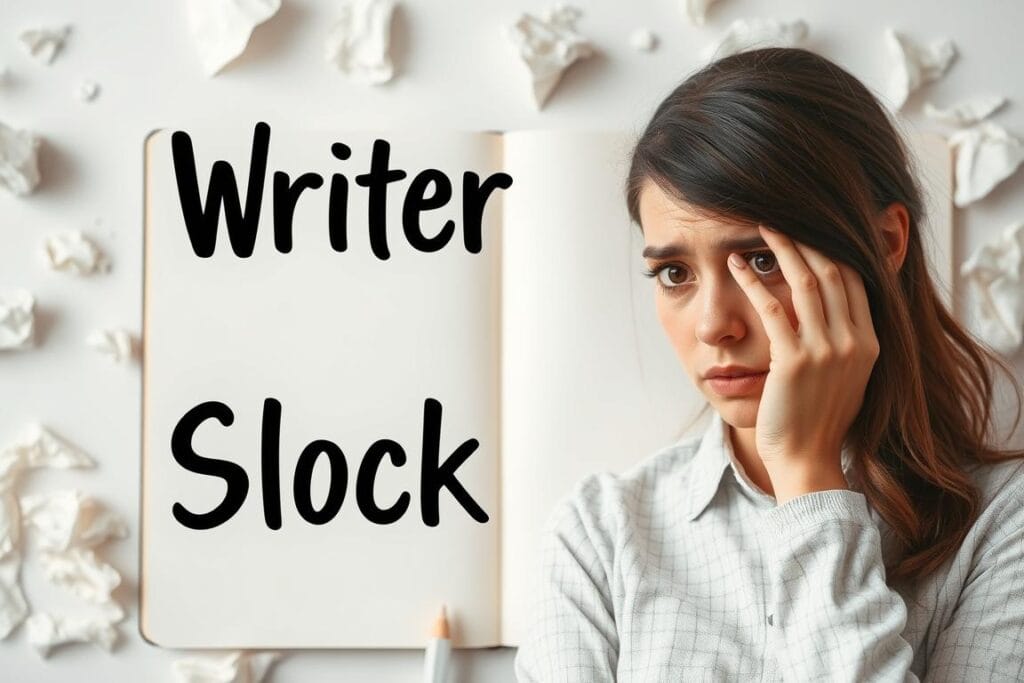 Pessoa frustrada diante de um caderno em branco, representando bloqueios no journaling