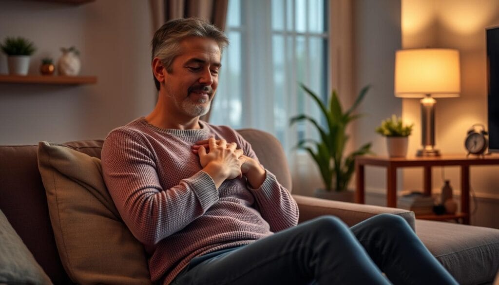 Pessoa incorporando automassagem para relaxar na rotina diária Pessoa incorporando automassagem para relaxar na rotina diária