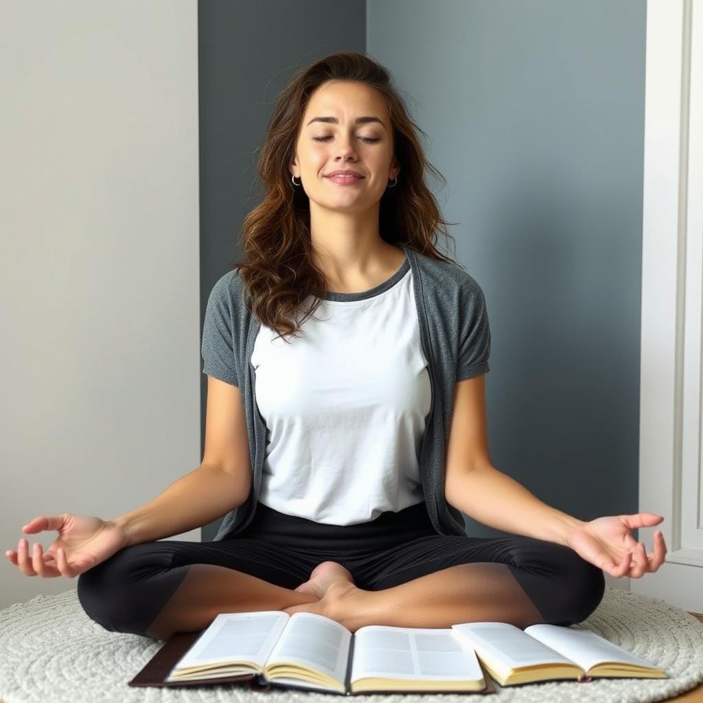 Pessoa meditando após sessão de journaling mostrando benefícios para saúde mental