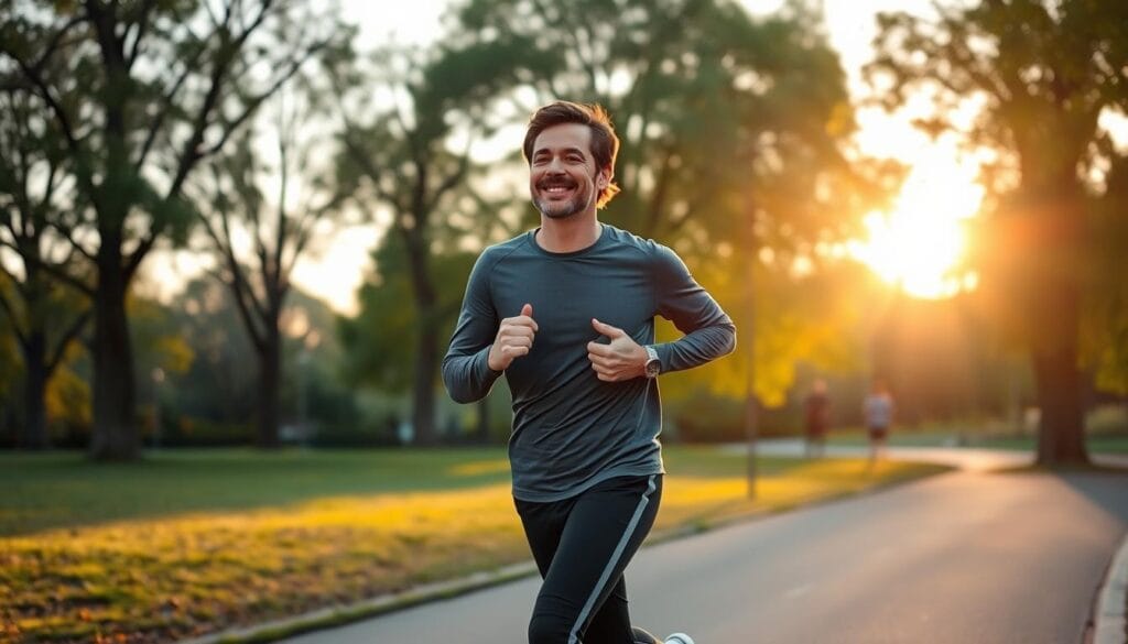 Pessoa praticando atividade física ao ar livre para redução de ansiedade e estresse Pessoa praticando atividade física ao ar livre para redução de ansiedade e estresse