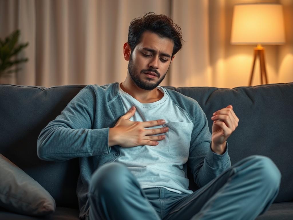 Pessoa praticando automassagem para relaxar no final do dia em ambiente aconchegante Pessoa praticando automassagem para relaxar no final do dia em ambiente aconchegante