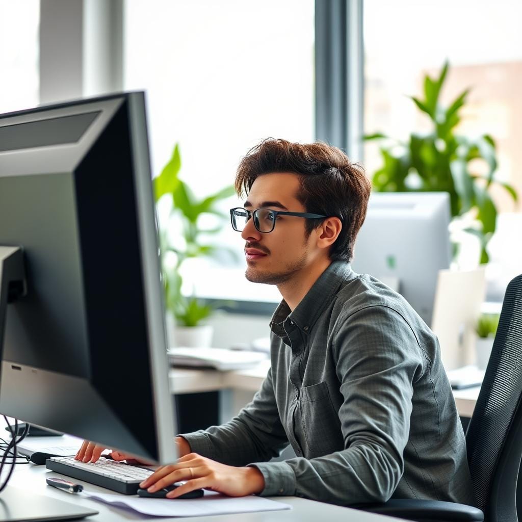 Profissional demonstrando maior foco e concentração no trabalho Profissional demonstrando maior foco e concentração no trabalho