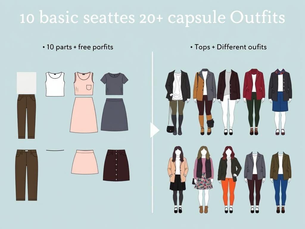 Diferentes combinações possíveis com poucas peças de um guarda-roupa cápsula Diferentes combinações possíveis com poucas peças de um guarda-roupa cápsula