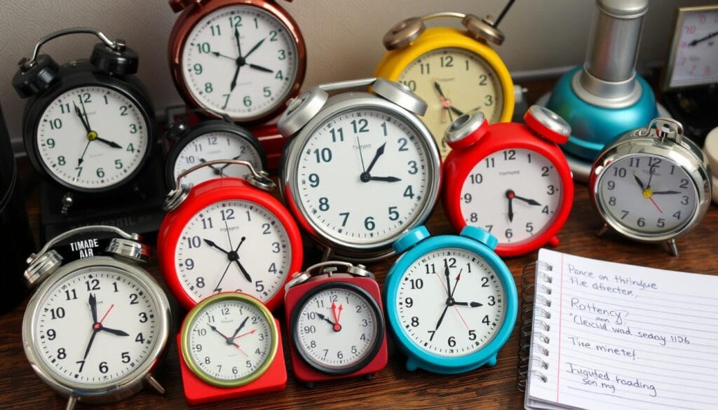 Diferentes cronômetros representando a flexibilidade da Técnica Pomodoro Adaptada para o Bem-estar