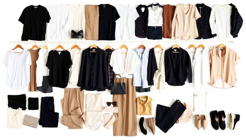 Exemplo de guarda-roupa cápsula com peças que combinam entre si Exemplo de guarda-roupa cápsula com peças que combinam entre si