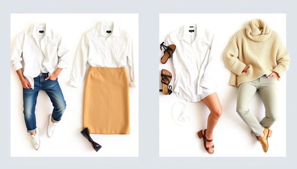 Exemplos de combinações versáteis com poucas peças de roupa Exemplos de combinações versáteis com poucas peças de roupa