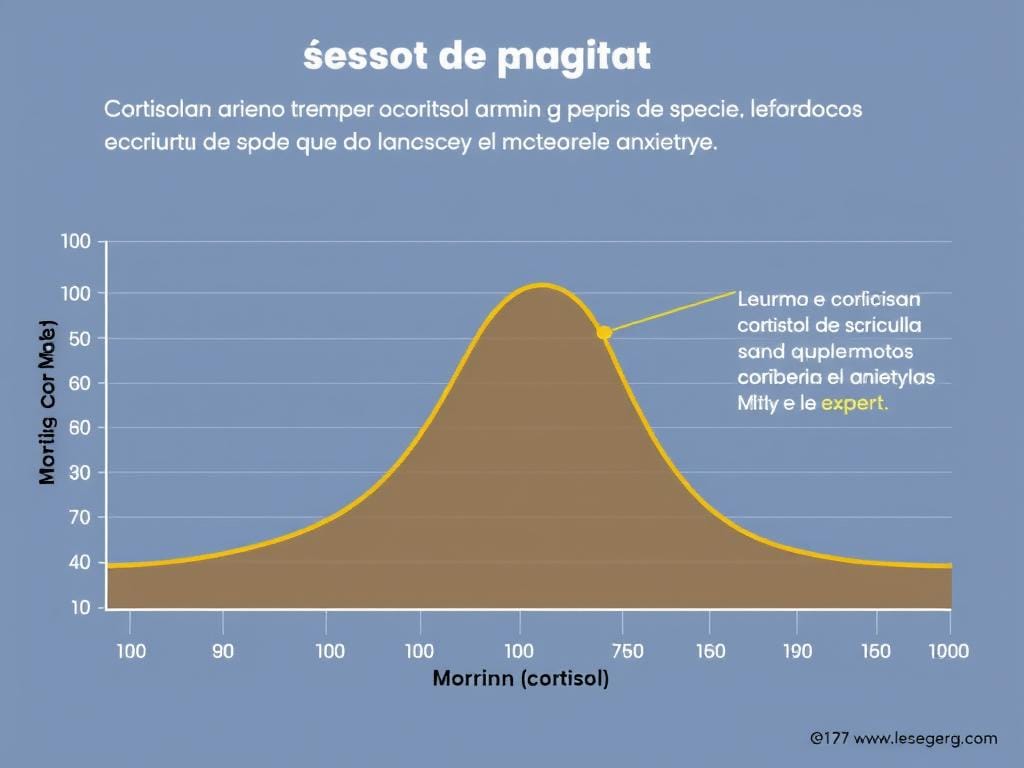 Gráfico mostrando os níveis de cortisol ao longo do dia, com pico pela manhã relacionado à ansiedade matinal