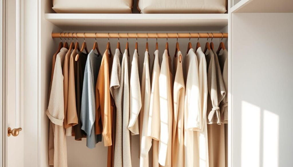 Guarda-roupa consciente organizado com poucas peças versáteis e sustentáveis