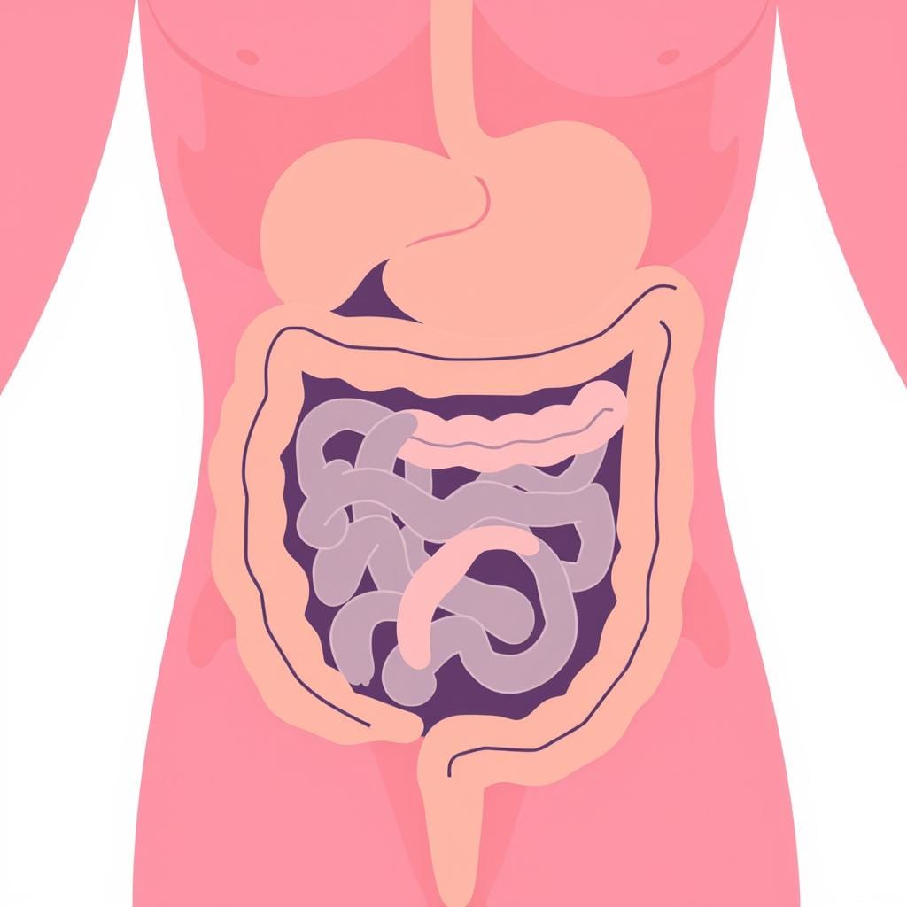 Ilustração do sistema digestivo funcionando de forma saudável durante a prática de Mindfulness na Alimentação