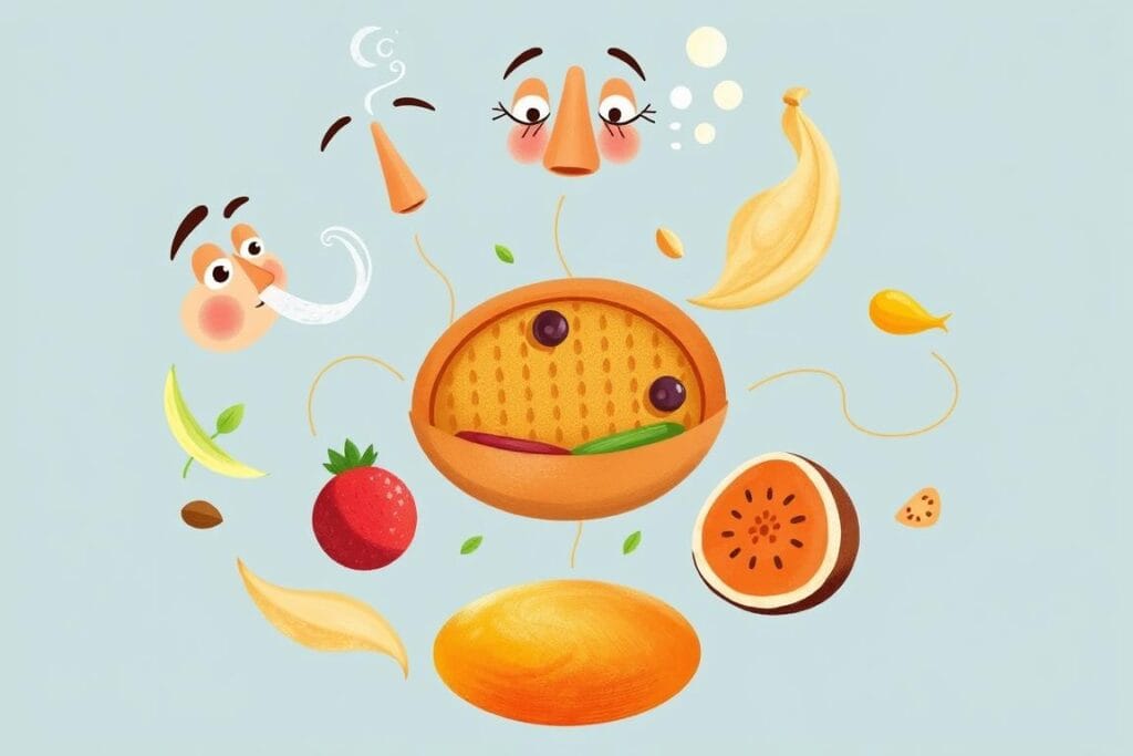 Ilustração dos 5 sentidos sendo utilizados durante a prática de Mindfulness na Alimentação