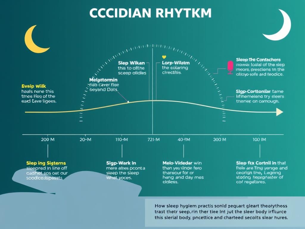 Infográfico mostrando o ciclo circadiano e como a higiene do sono afeta o ritmo natural do corpo Infográfico mostrando o ciclo circadiano e como a higiene do sono afeta o ritmo natural do corpo