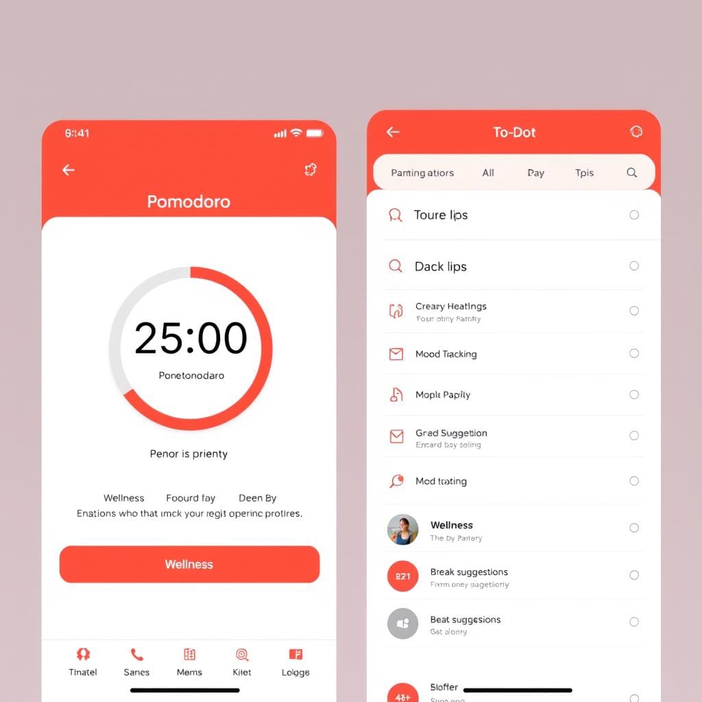Interface do aplicativo Pomotodo integrando Técnica Pomodoro e lista de tarefas