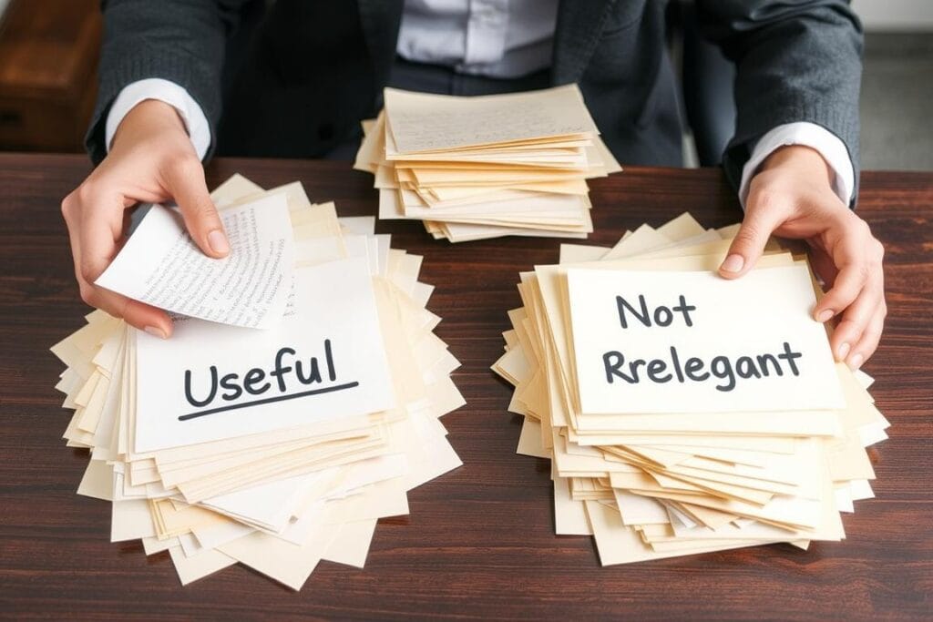 Pessoa analisando críticas e separando o útil do não útil