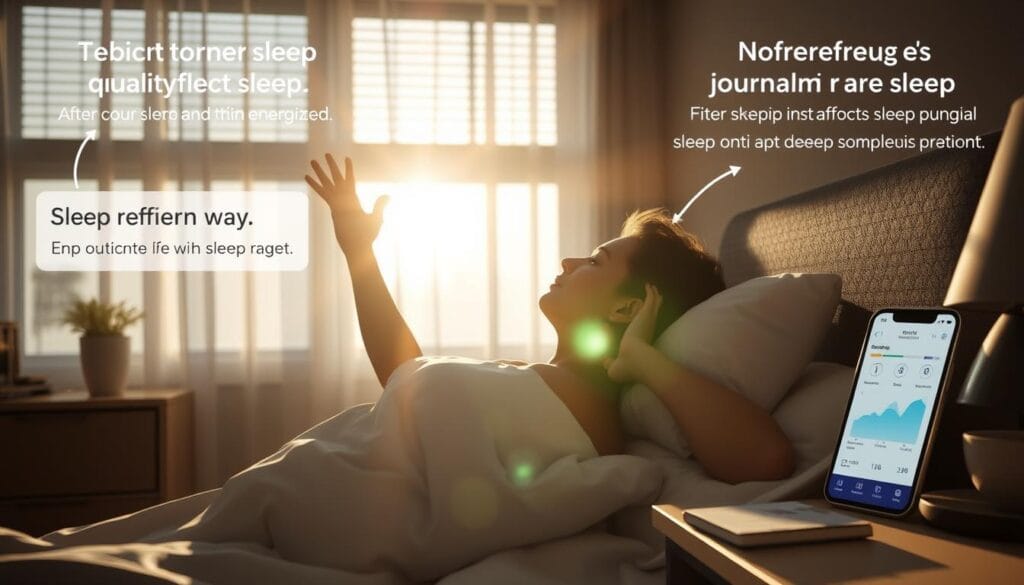 Pessoa desfrutando de um sono reparador após implementar práticas de higiene do sono Pessoa desfrutando de um sono reparador após implementar práticas de higiene do sono