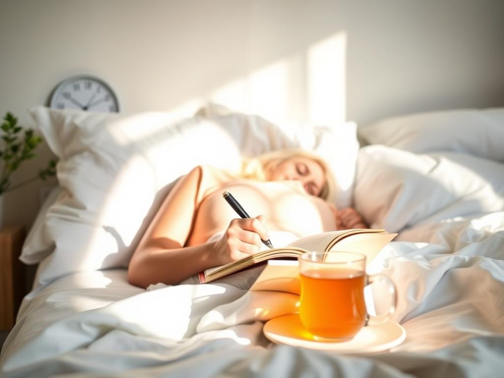 Pessoa escrevendo em um diário logo ao acordar para aliviar a ansiedade matinal