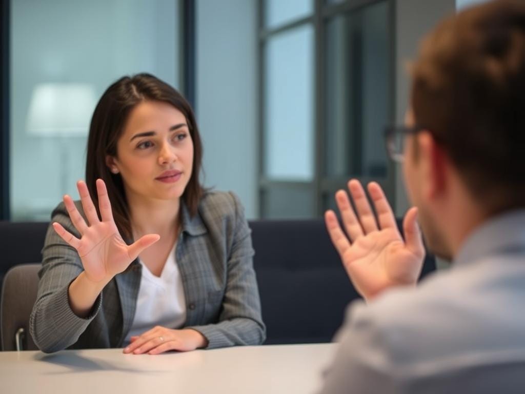 Pessoa estabelecendo limites em uma conversa sobre críticas