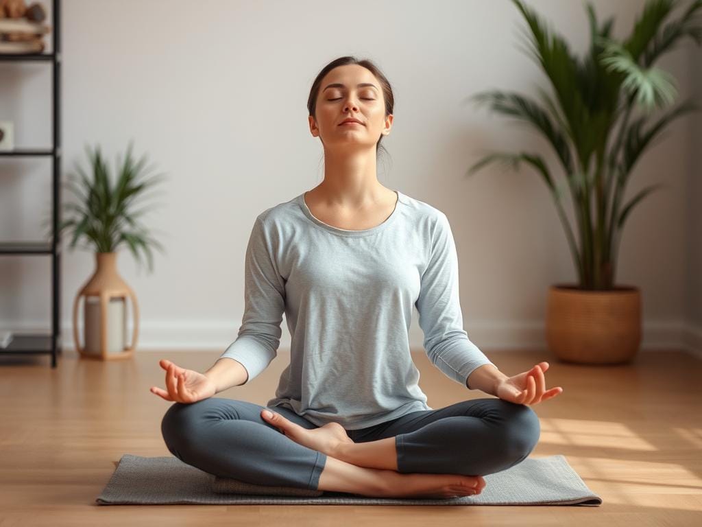 Pessoa praticando meditação para reduzir estresse e melhorar a higiene do sono Pessoa praticando meditação para reduzir estresse e melhorar a higiene do sono