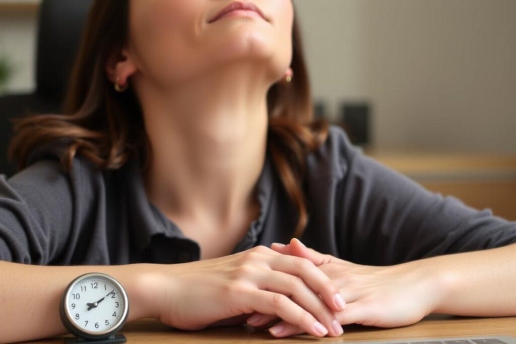 Pessoa praticando respiração consciente durante pausa da Técnica Pomodoro
