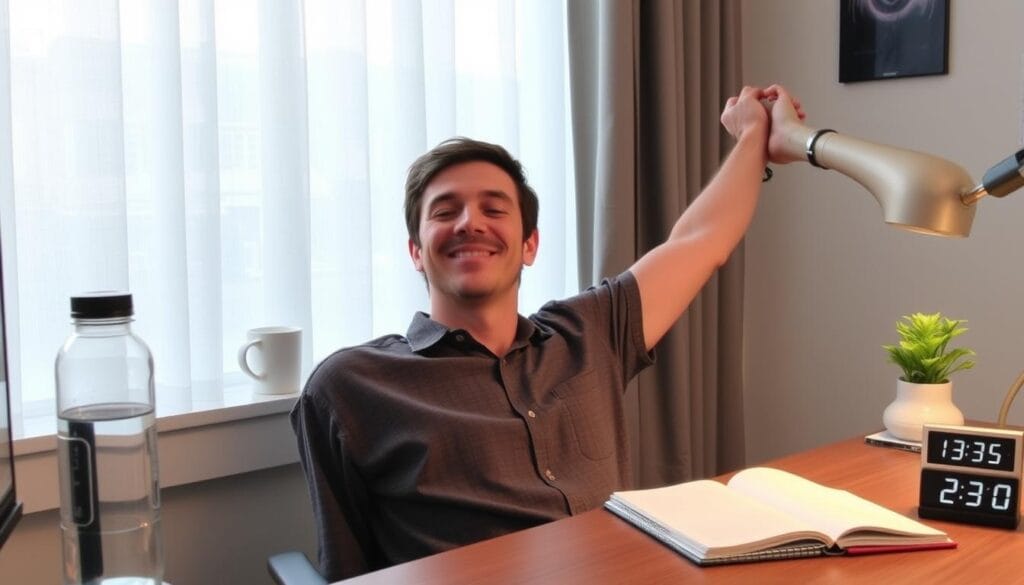 Pessoa satisfeita após usar a Técnica Pomodoro Adaptada para o Bem-estar