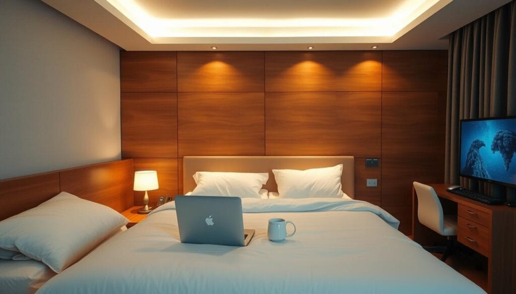 Quarto com cama usada apenas para dormir, sem TV ou dispositivos eletrônicos, promovendo boa higiene do sono Quarto com cama usada apenas para dormir, sem TV ou dispositivos eletrônicos, promovendo boa higiene do sono