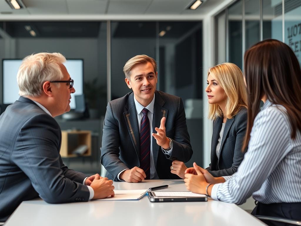 Reunião profissional onde uma pessoa está defendendo seus limites de forma assertiva Reunião profissional onde uma pessoa está defendendo seus limites de forma assertiva